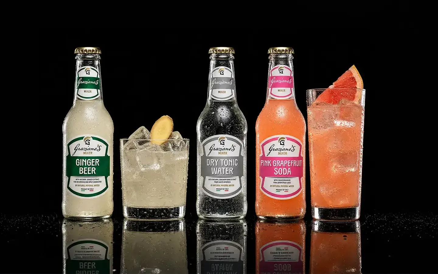 La linea di mixer premium Graziano’s: toniche, ginger e soda in acqua minerale San Graziano